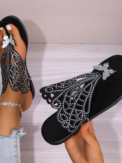 Butterfly Rhinestone Beach Flip Flops