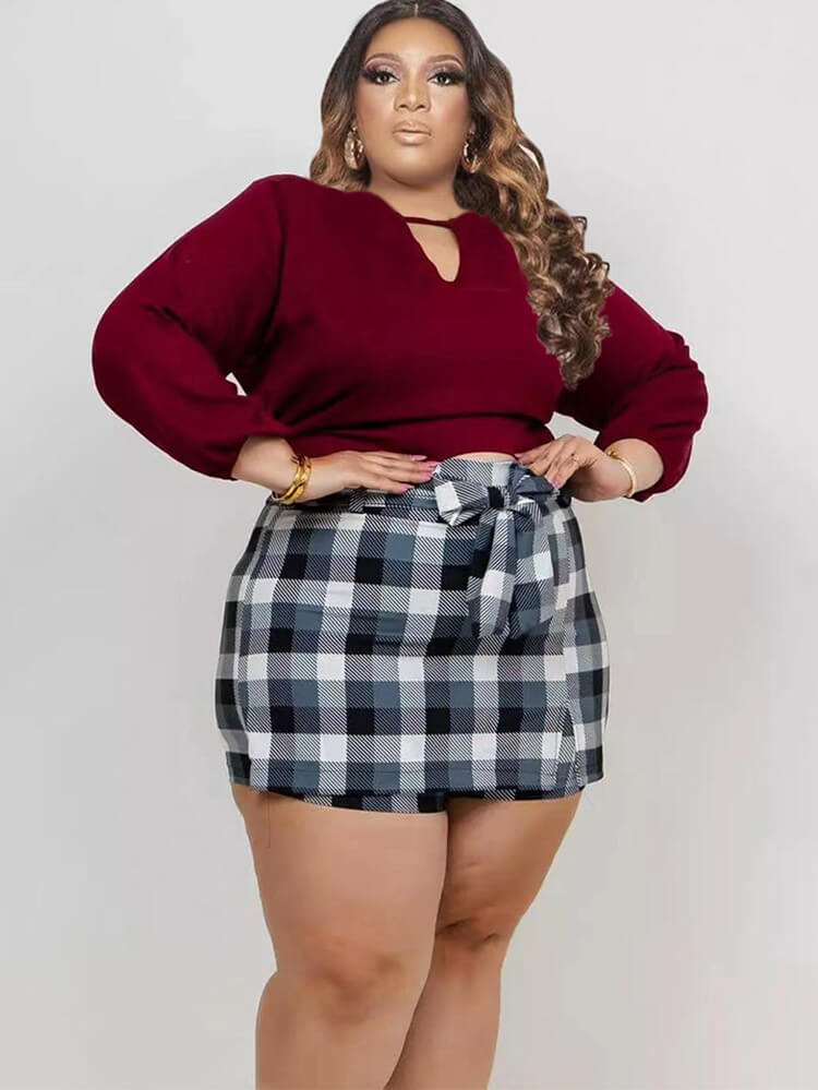 Long Sleeve Crop Top Short Pantskirt