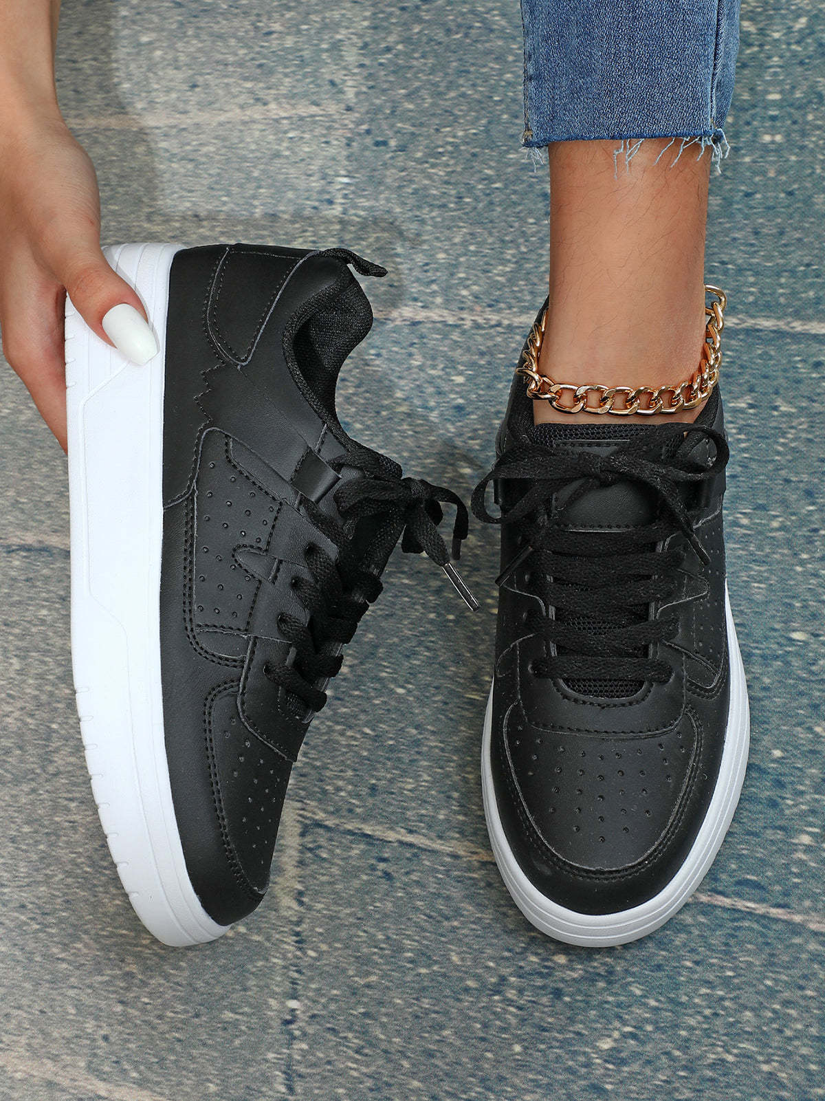 Colorblock Platform Lace-Up Sneakers
