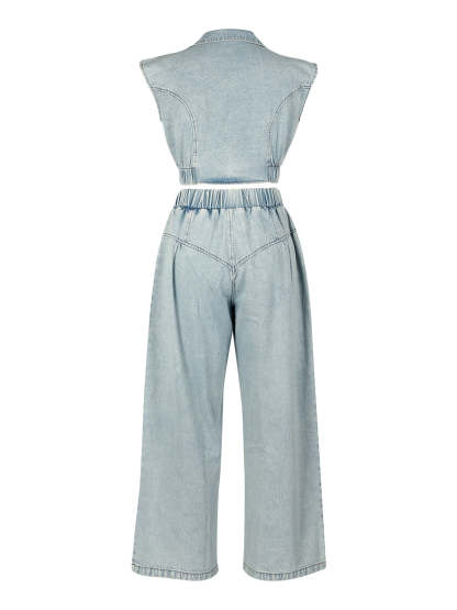 Two Pieces Sleeveless Denim Pants Set