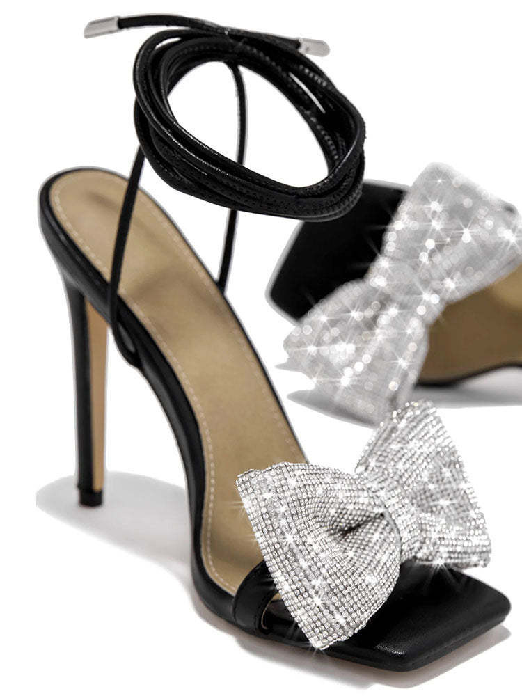 Glitter Bow Tie Open Toe Heel