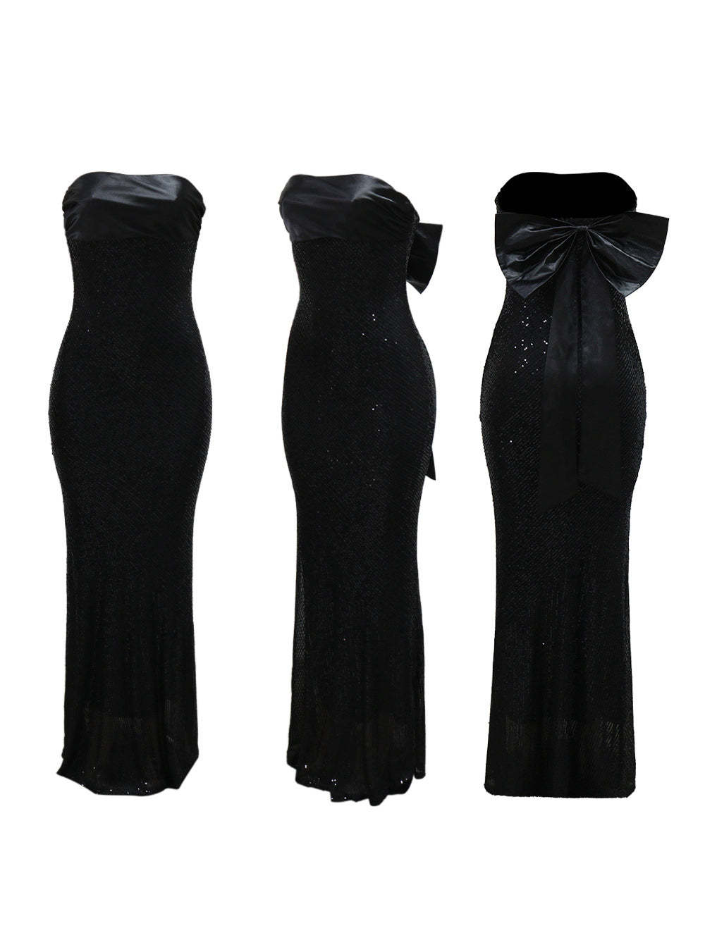 Strapless Bow Tie Back Sequin Maxi Dress