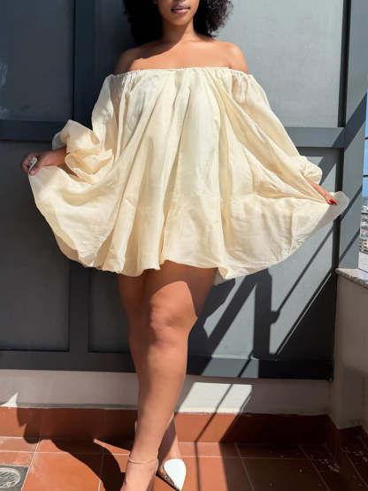 Plus Size Off Shoulder Puff Sleeve Dress