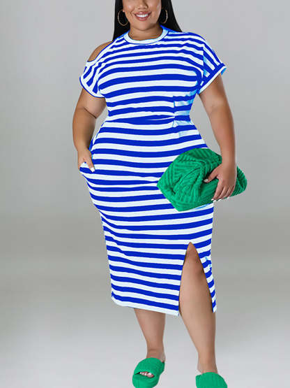 Plus Size Striped Dress with Pockets