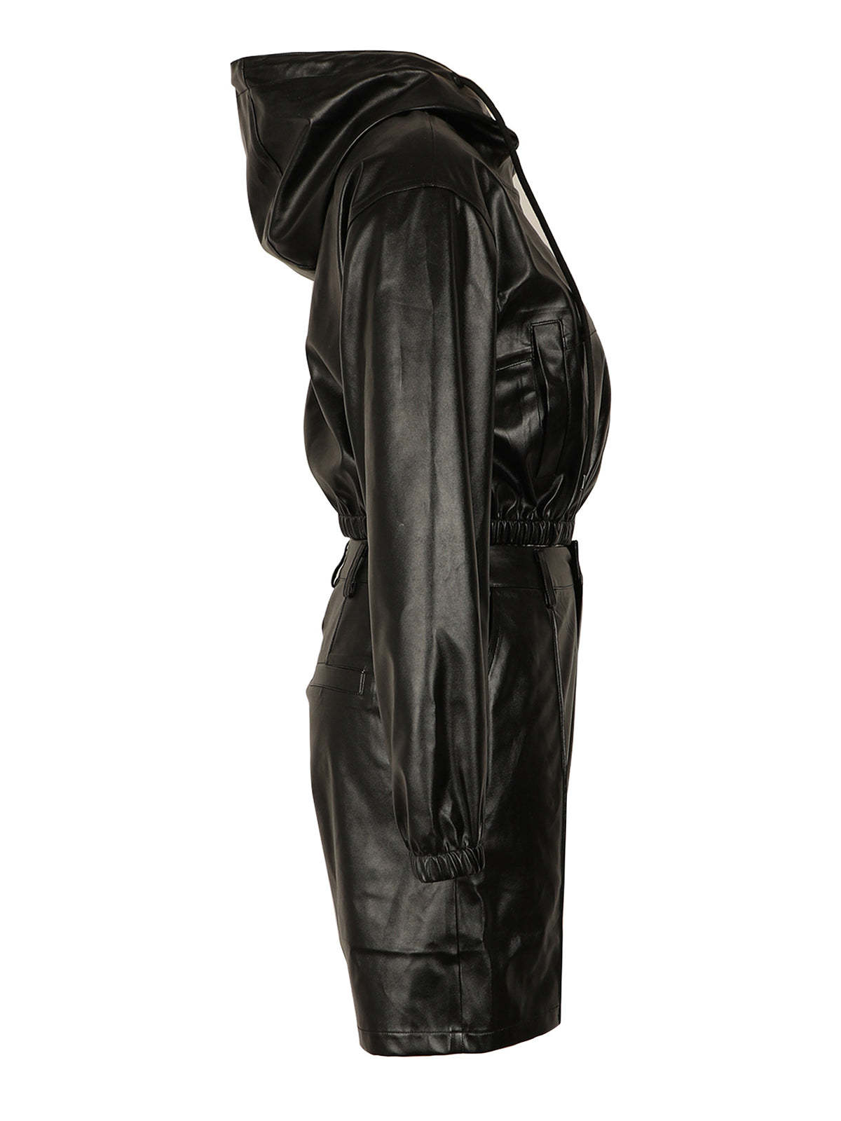 Hooded PU Leather Jacket Shorts Set