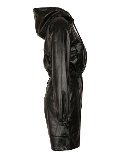 Hooded PU Leather Jacket Shorts Set