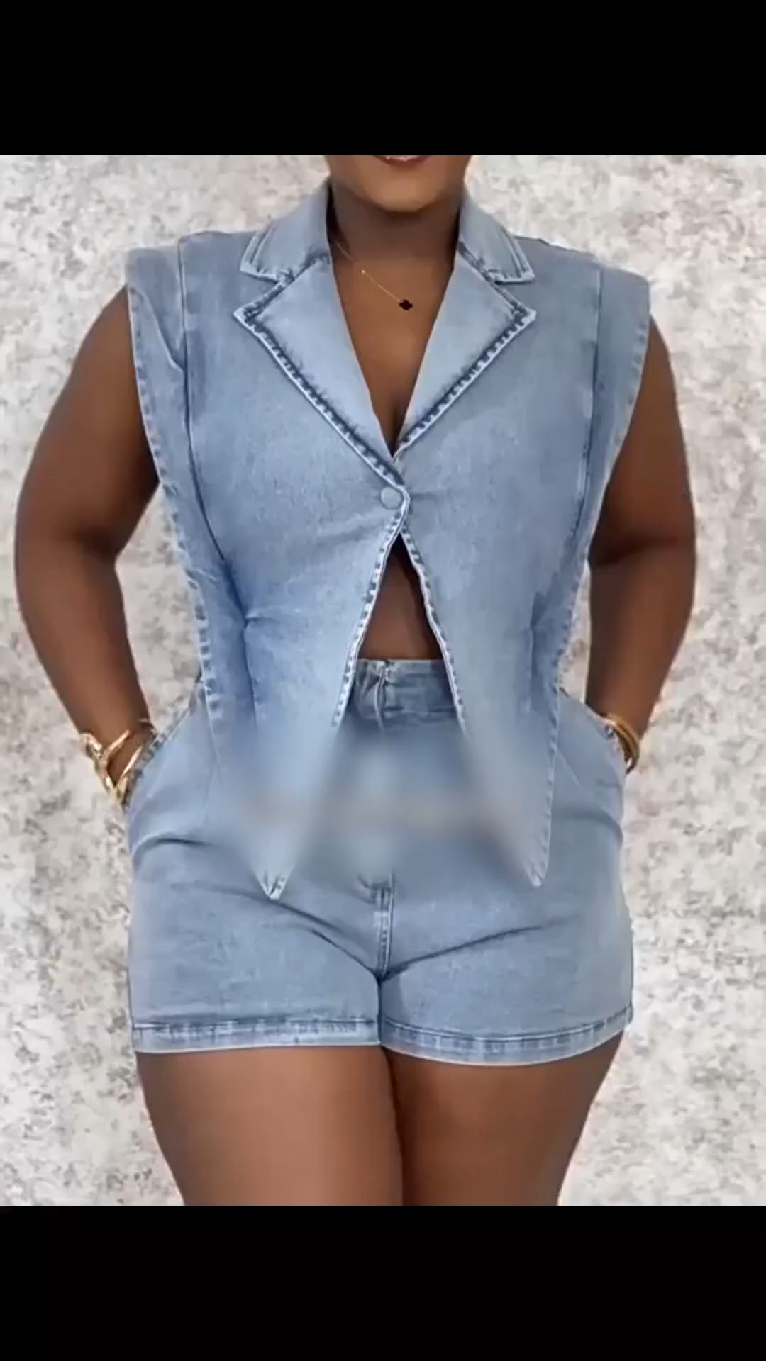 Sleeveless Elastic Waist Denim Romper