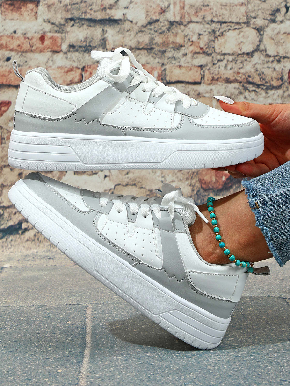 Colorblock Platform Lace-Up Sneakers