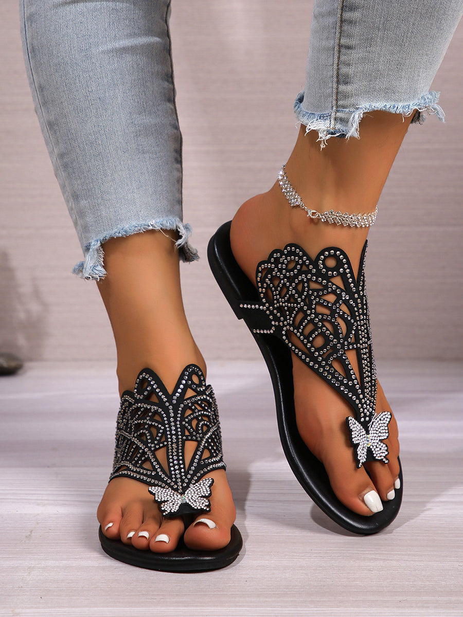 Butterfly Rhinestone Beach Flip Flops
