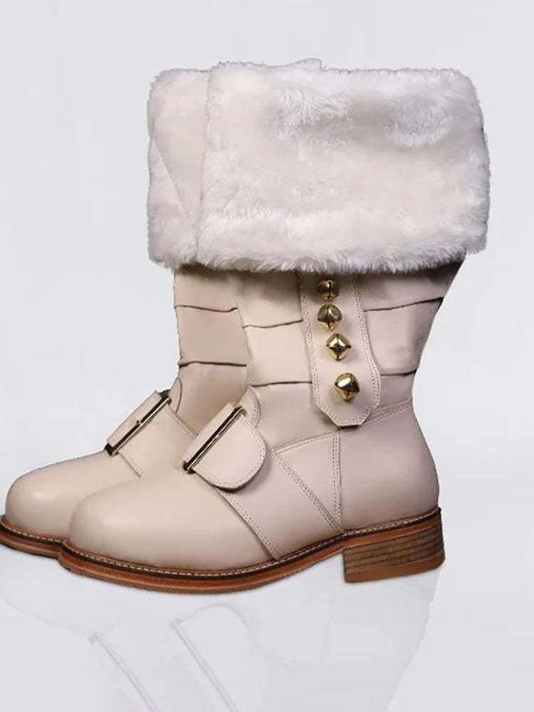 Fur Trim Buckles Bell Decor Santa Boots