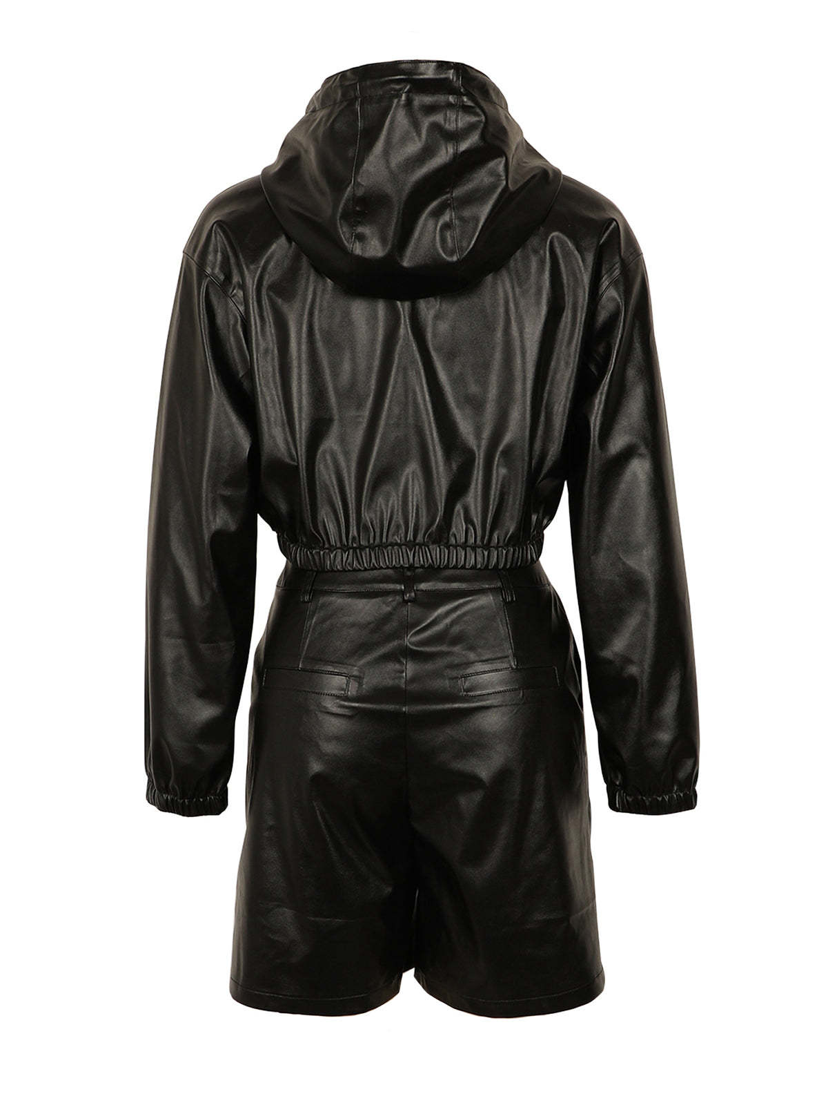 Hooded PU Leather Jacket Shorts Set