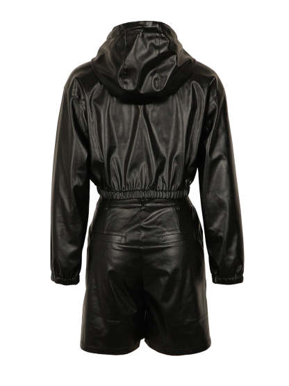 Hooded PU Leather Jacket Shorts Set