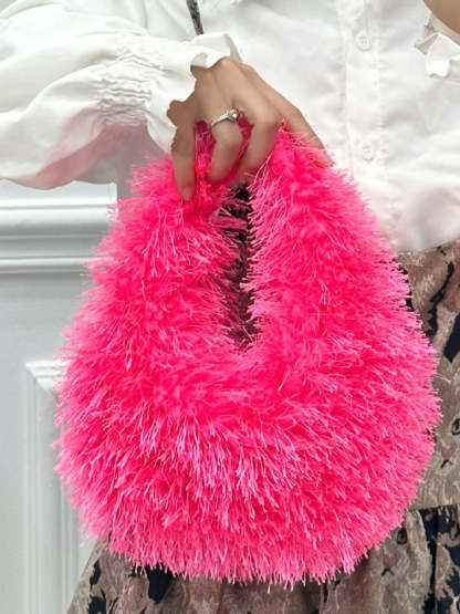 Candy Color Fluffy Fringe Mini Handbag