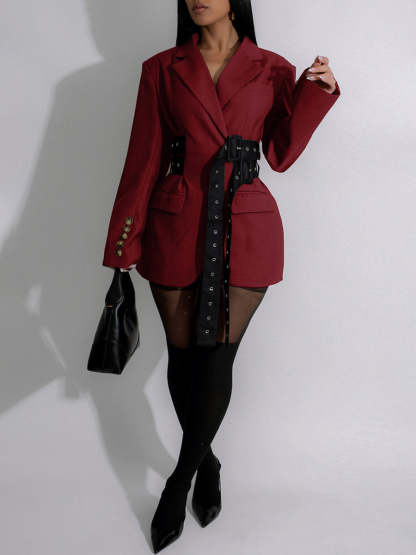 Belted Button Blazer Jacket