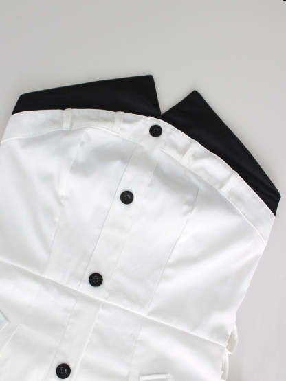 Strapless Button Front Belted A-Line Maxi Dress