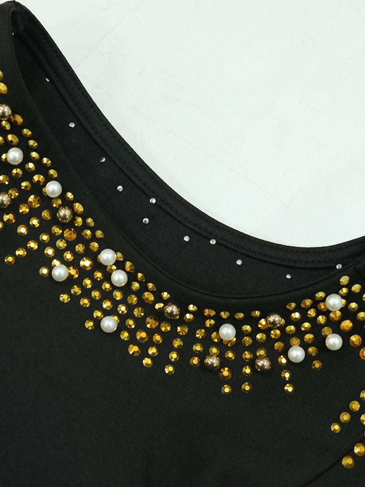 Sleeveless Rhinestone Fringe Hem Maxi Dress