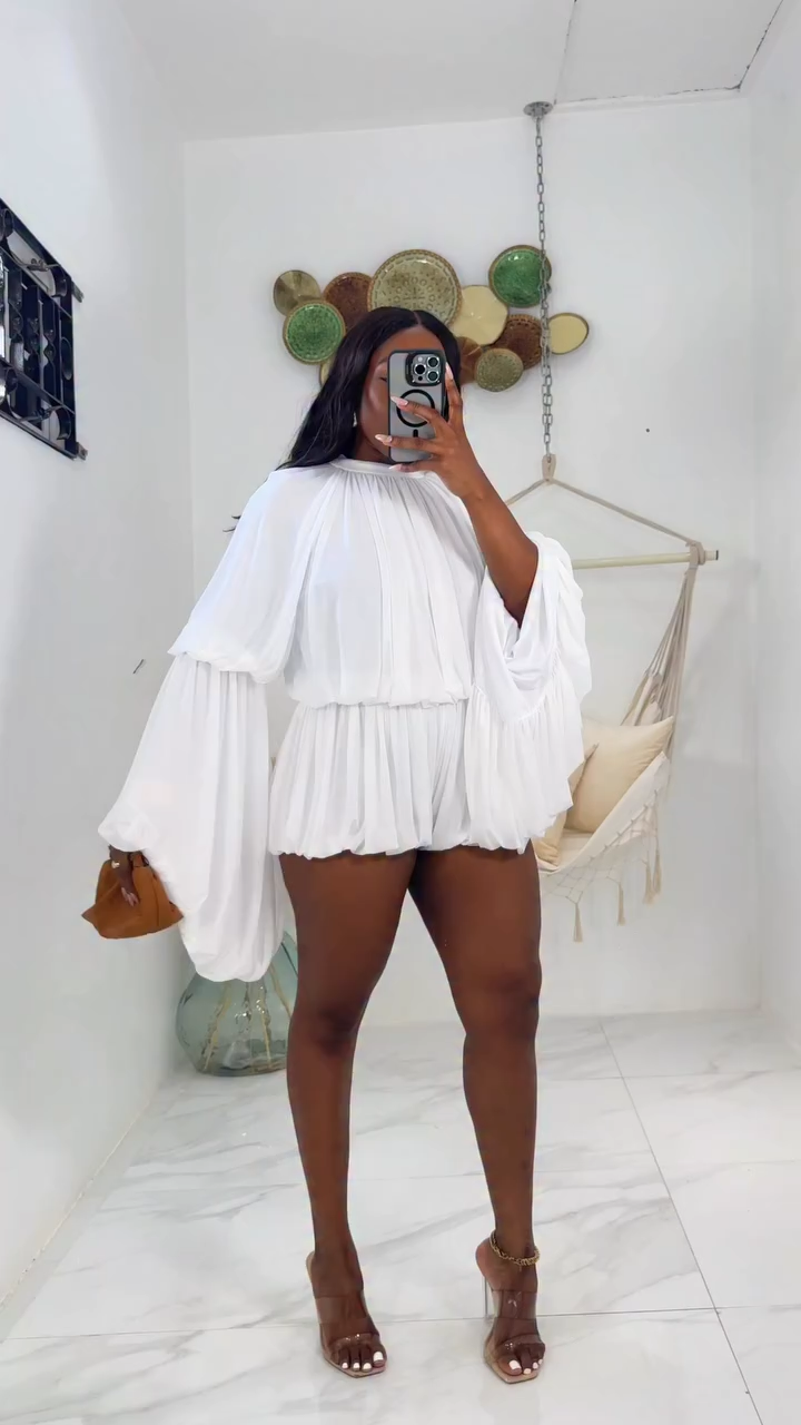 Ruffle Lantern Sleeve Top Shorts Set