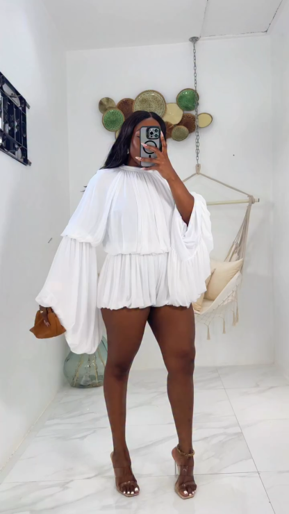 Ruffle Lantern Sleeve Top Shorts Set