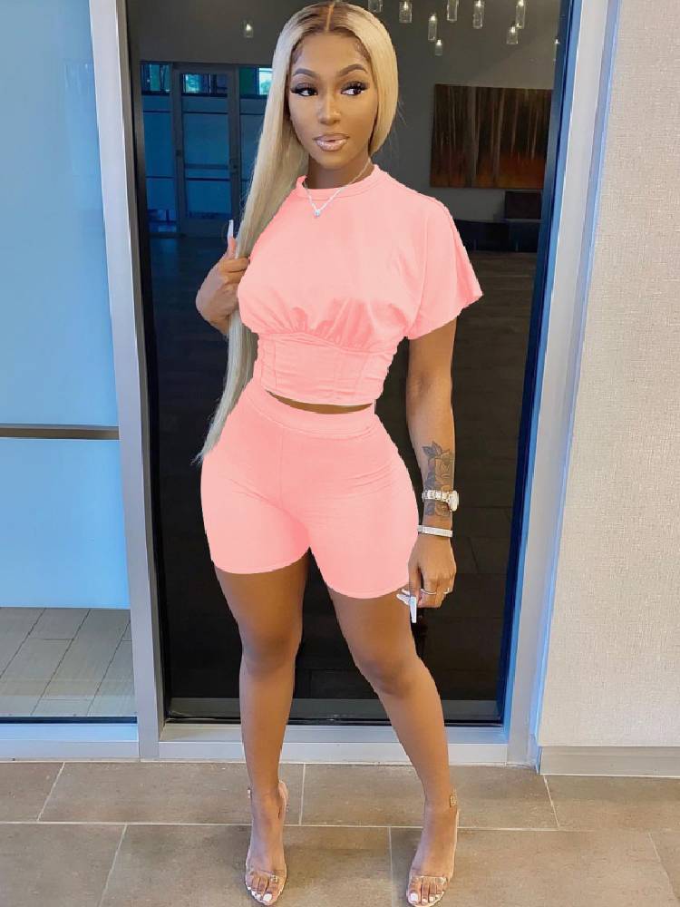 Two Piece Short Sleeves Crop Top Shorts