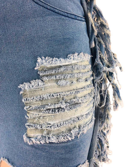 Plus Size Fringe Ripped Cutout Denim Jeans