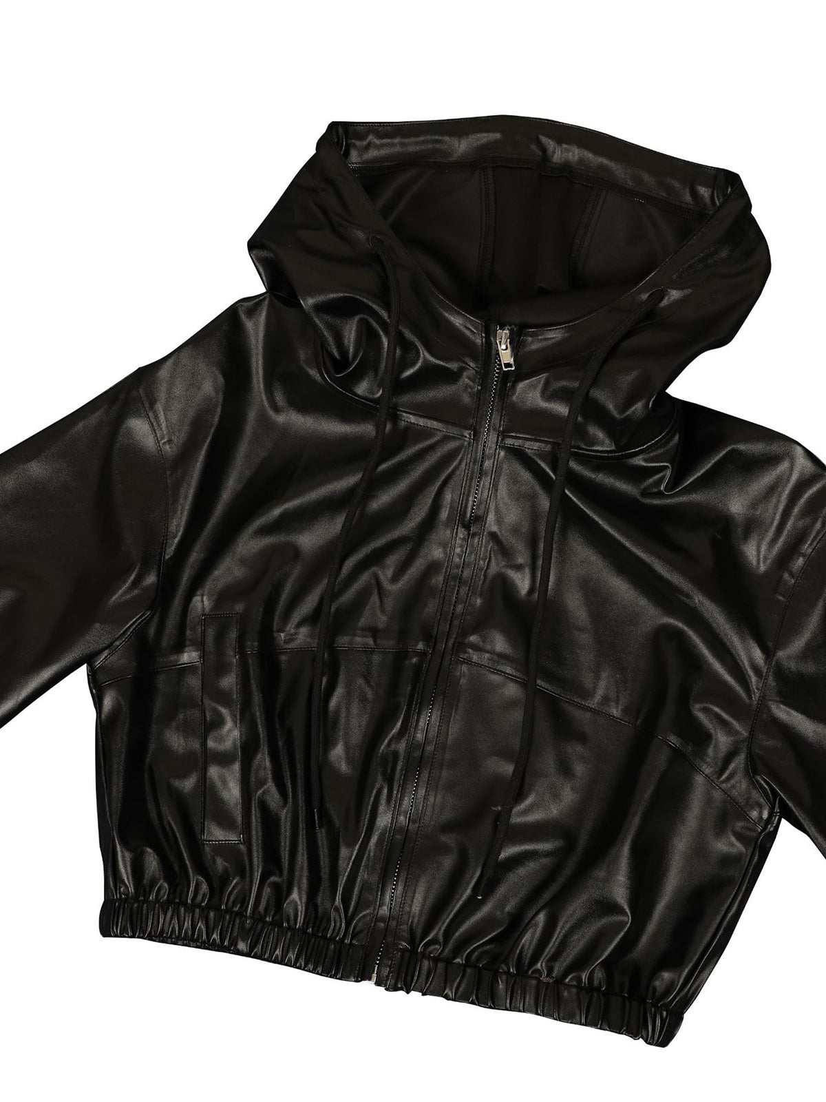 Hooded PU Leather Jacket Shorts Set