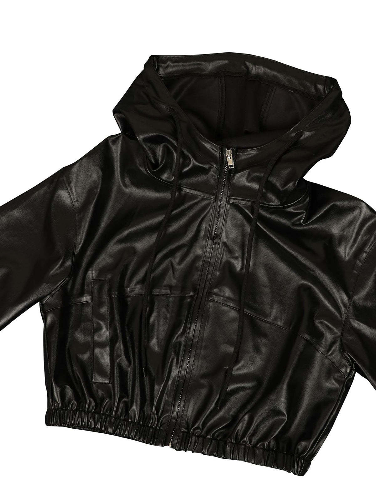 Hooded PU Leather Jacket Shorts Set