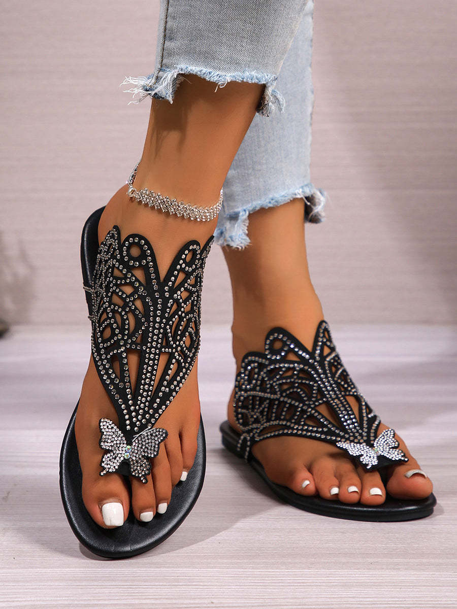 Butterfly Rhinestone Beach Flip Flops