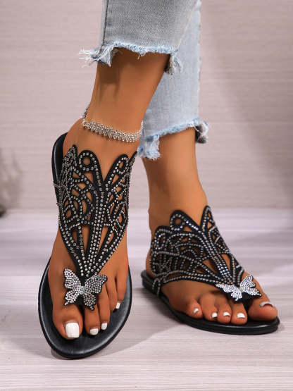 Butterfly Rhinestone Beach Flip Flops