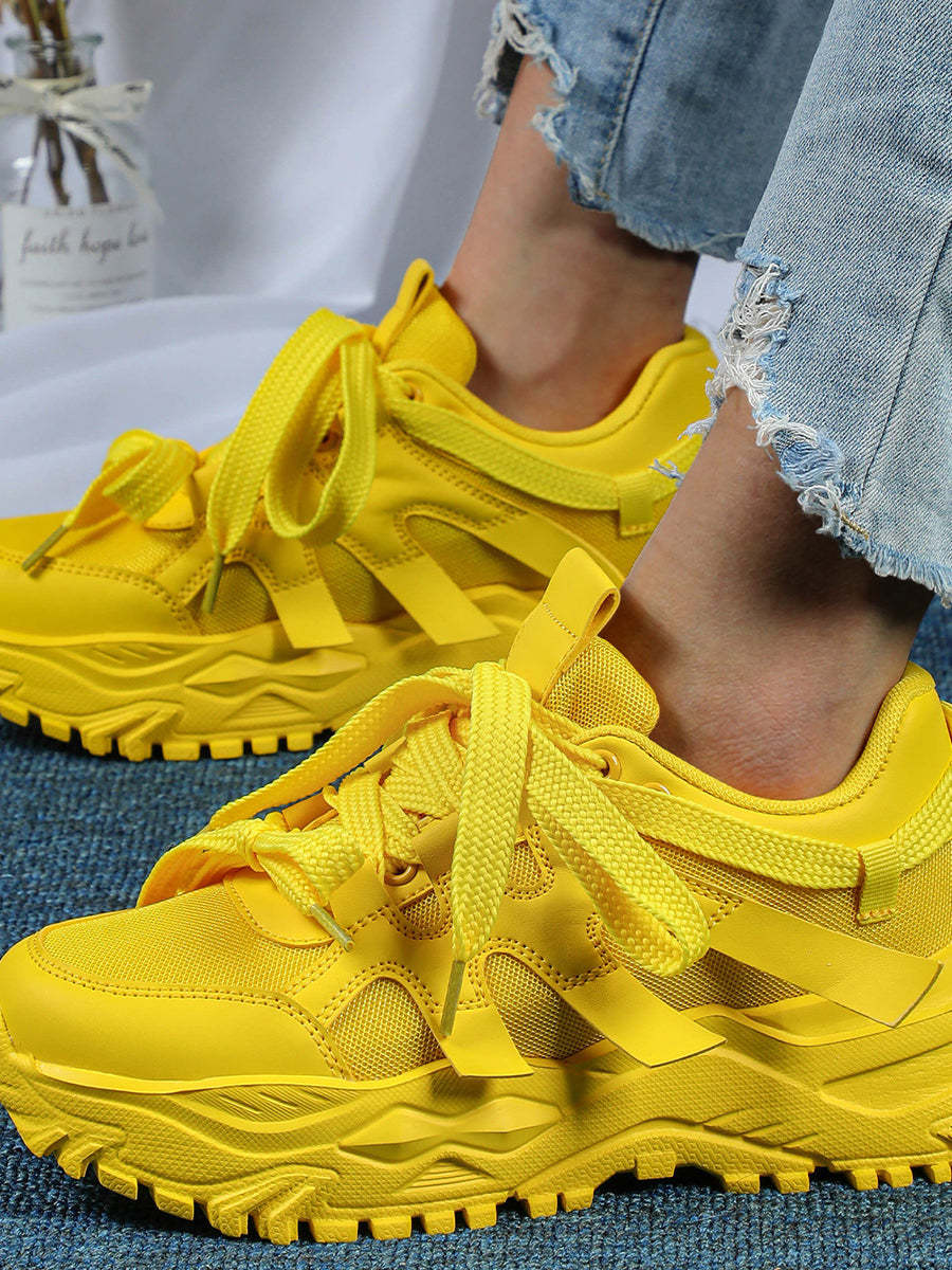 Thick Sole Breathable Mesh Lace-Up Sneakers