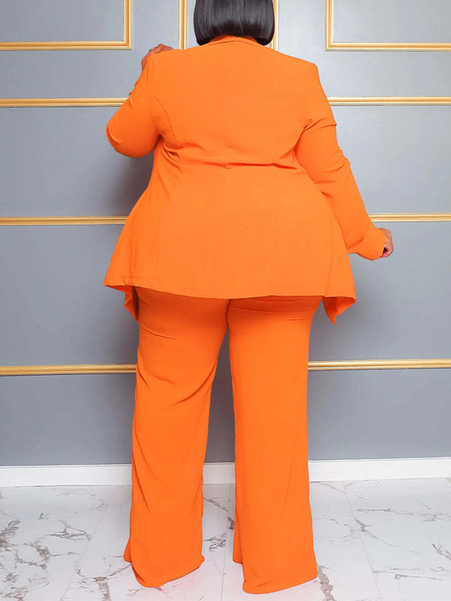 Plus Size Belted Blazer Pants Set