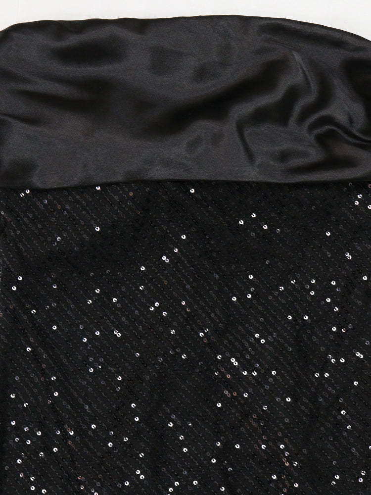 Strapless Bow Tie Back Sequin Maxi Dress