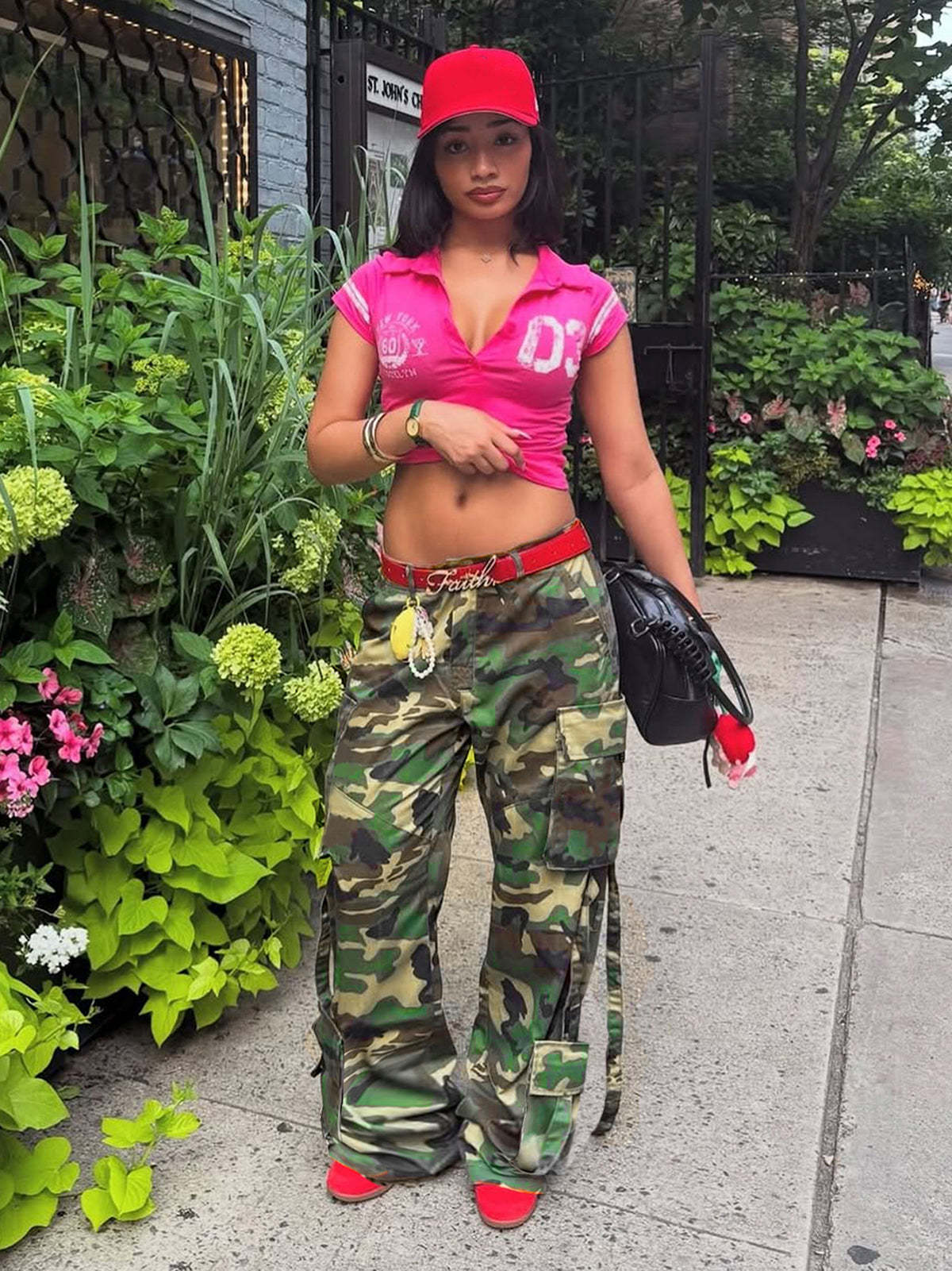 Camouflage Cargo Straight Leg Pants