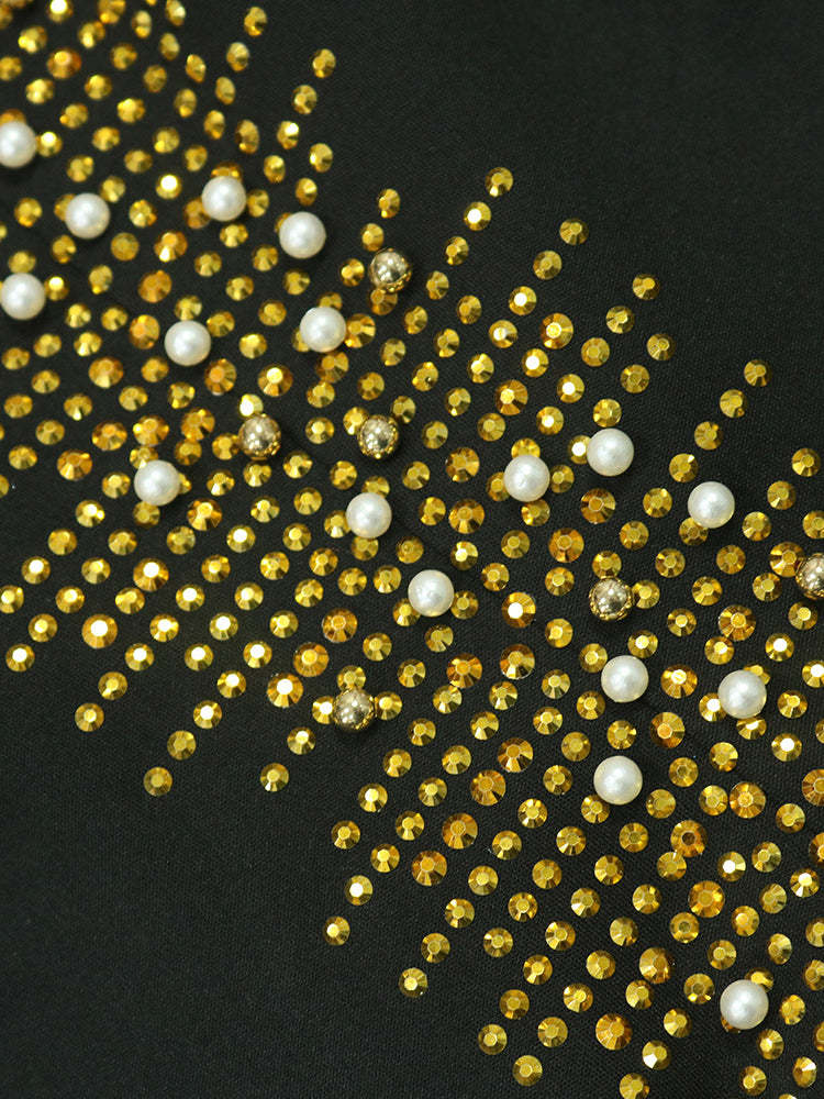 Sleeveless Rhinestone Fringe Hem Maxi Dress