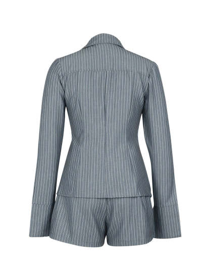 Striped Lace-Up Shirt Shorts Set