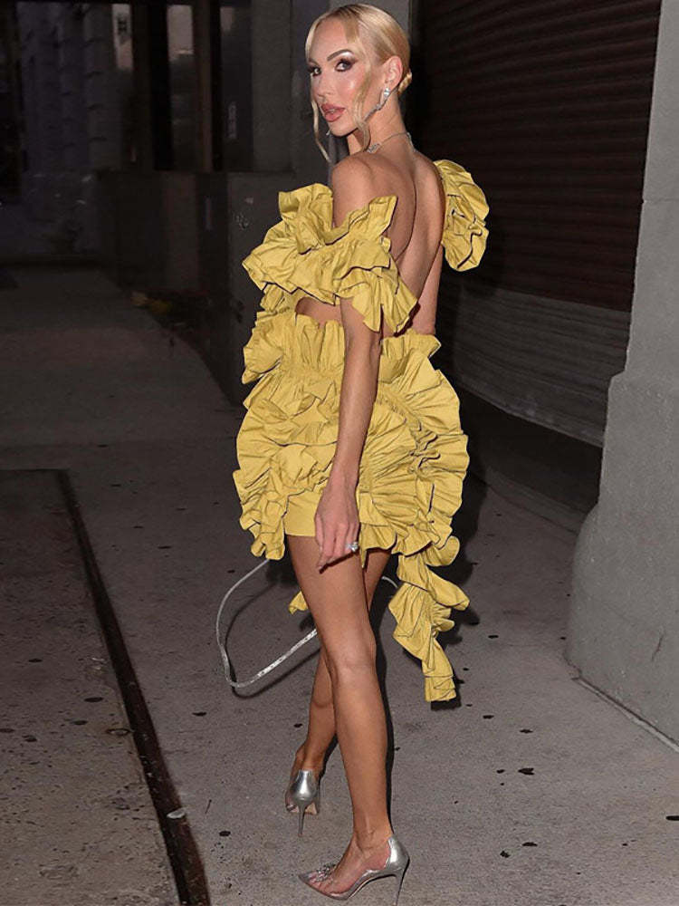 Sleeveless Crimping Backless Asymmetrical Mini Dress