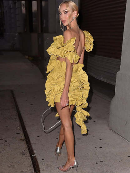 Sleeveless Crimping Backless Asymmetrical Mini Dress