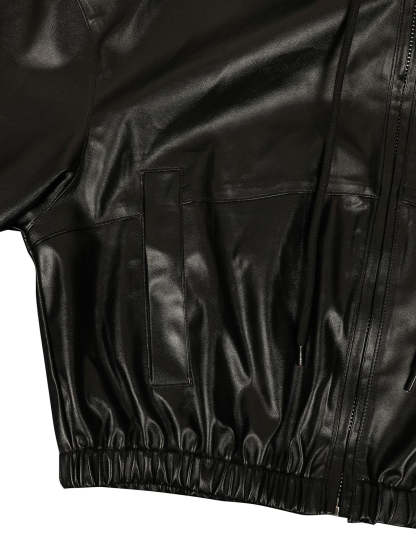 Hooded PU Leather Jacket Shorts Set