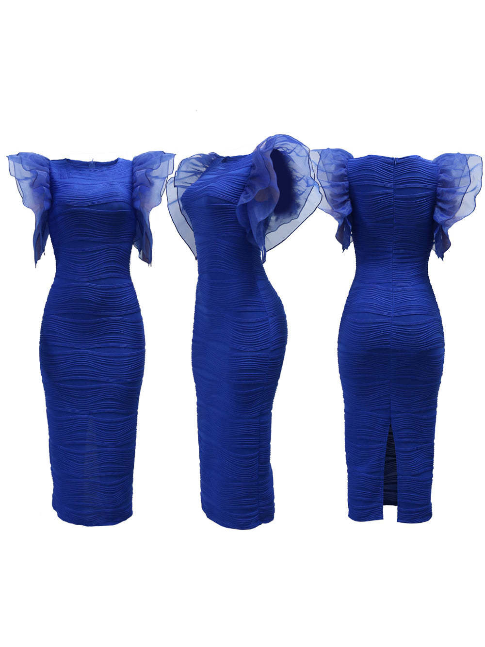 Ruffle Sleeve Patchwork Midi Dress