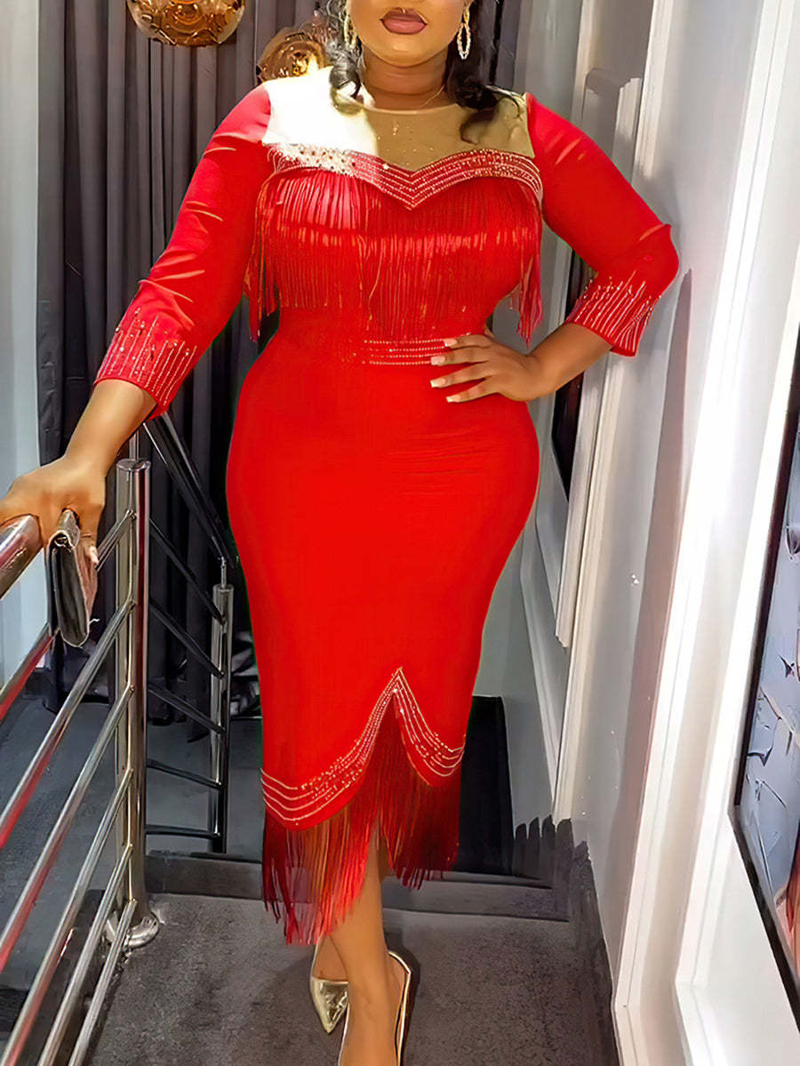 Plus Size Rhinestone Fringe Dress