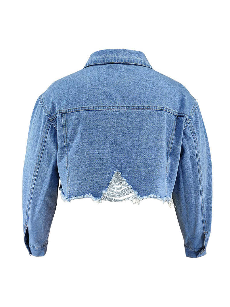 Plus Size Ripped Cropped Denim Jacket