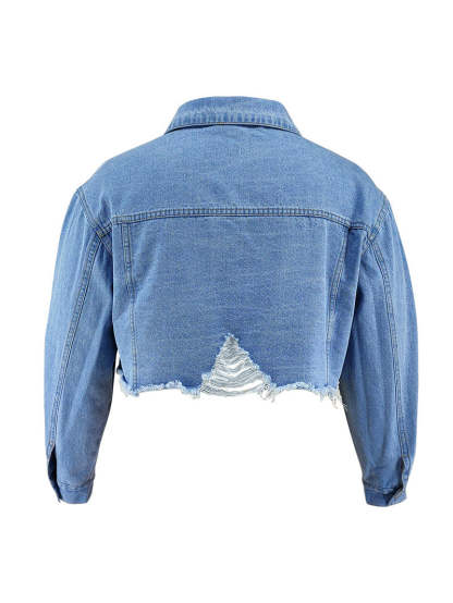 Plus Size Ripped Cropped Denim Jacket