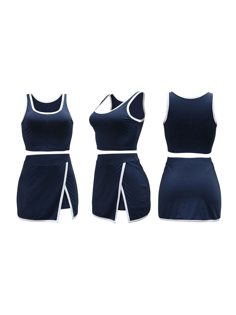 Two-Piece Contrast Trim Crop Top Skirt Shorts Set