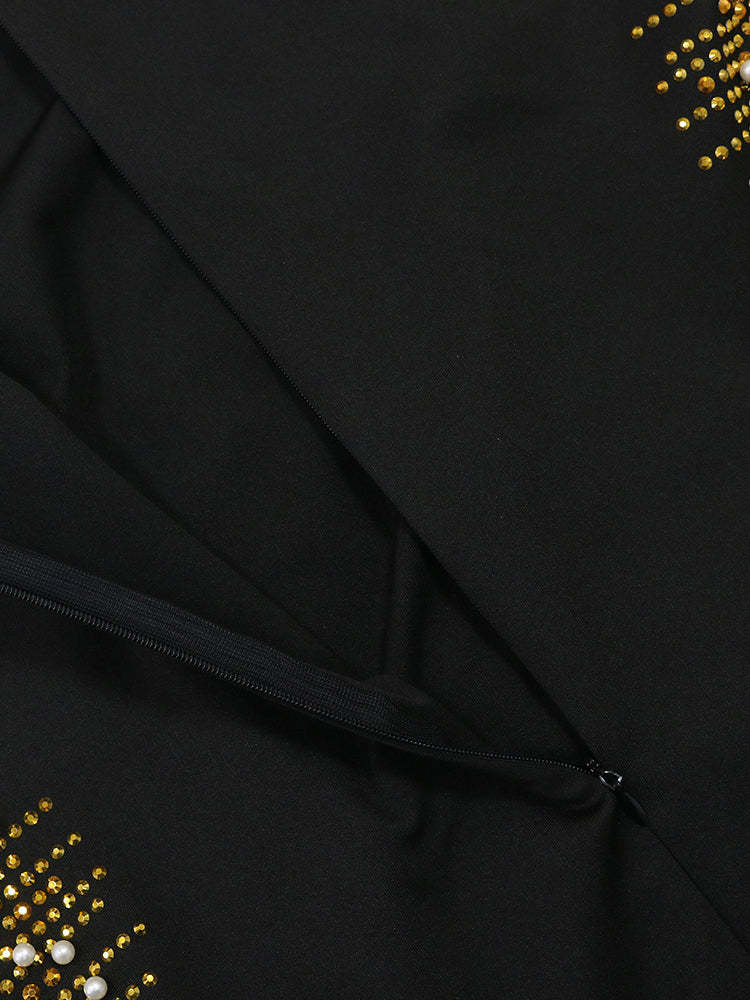 Sleeveless Rhinestone Fringe Hem Maxi Dress