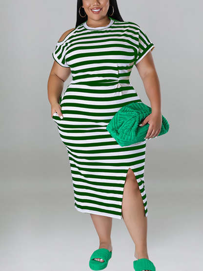 Plus Size Striped Dress with Pockets