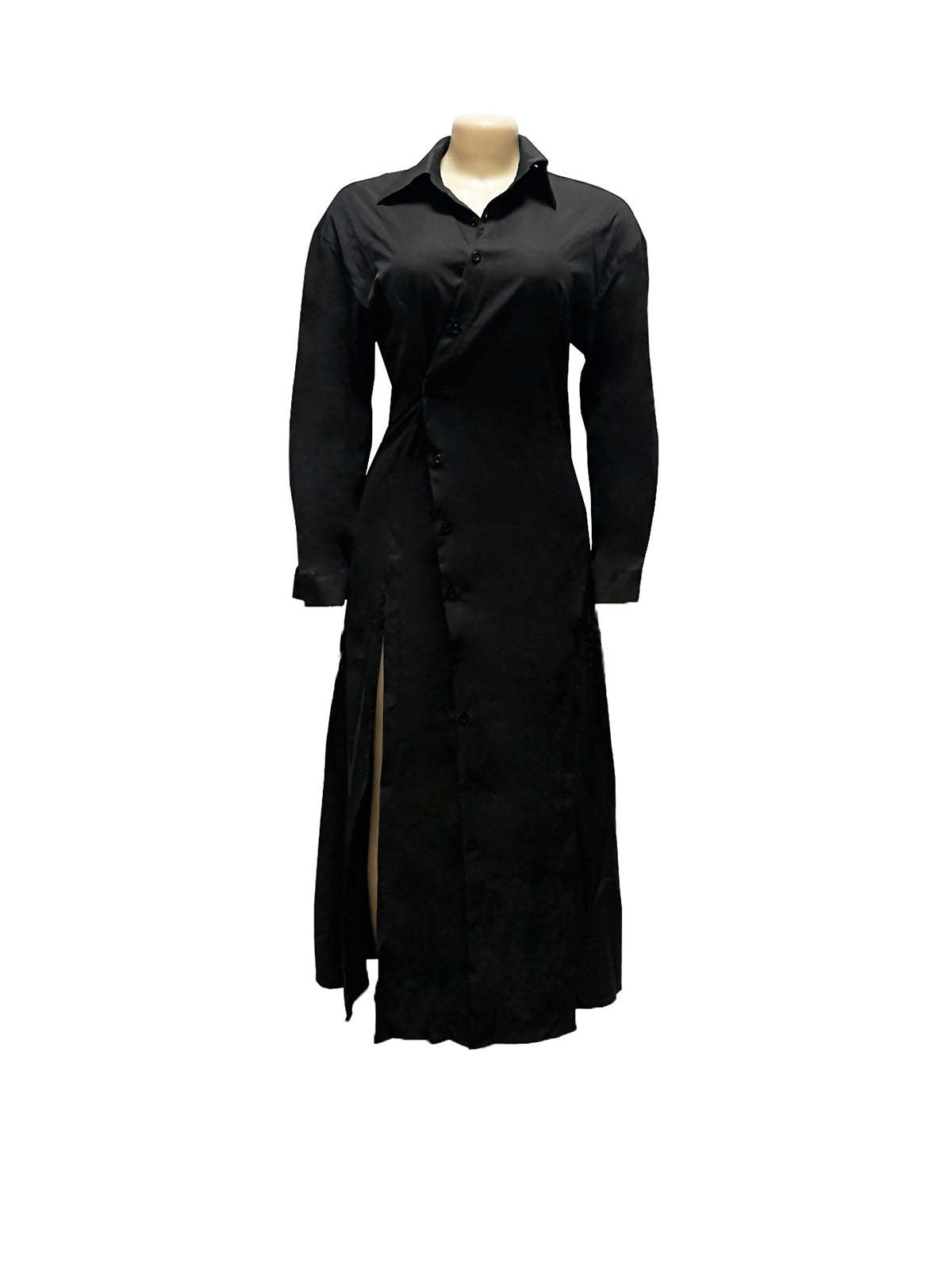 Button-Down Slit Maxi Shirt Dress