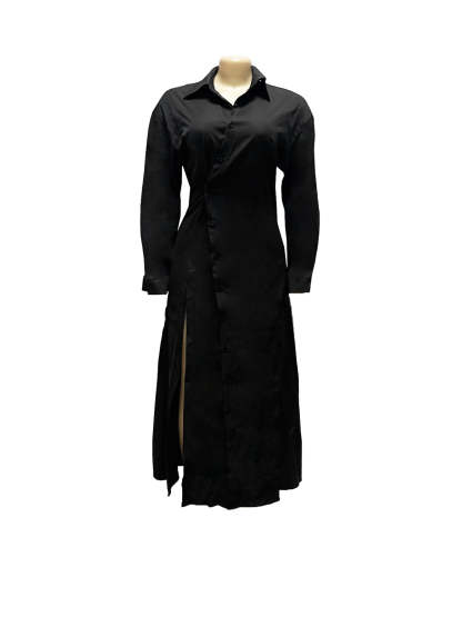 Button-Down Slit Maxi Shirt Dress