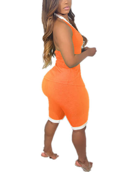 Button Down Tank Crop Top Shorts Sets