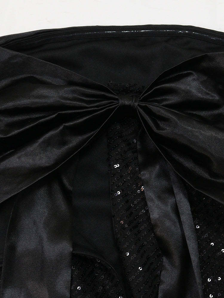 Strapless Bow Tie Back Sequin Maxi Dress