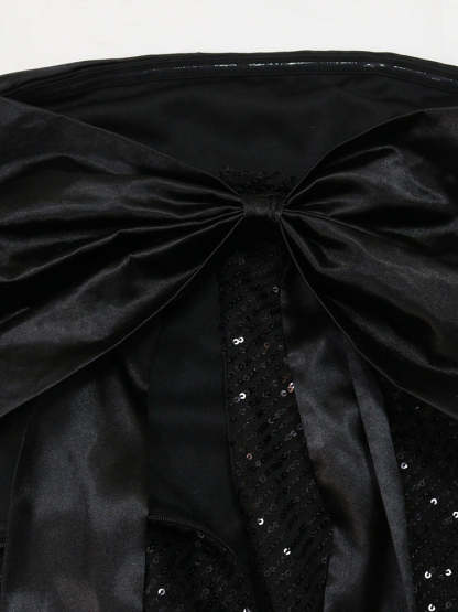 Strapless Bow Tie Back Sequin Maxi Dress