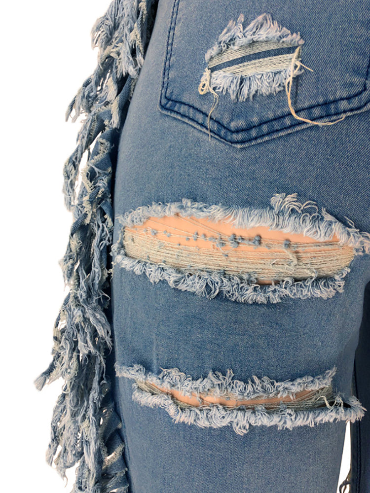 Plus Size Fringe Ripped Cutout Denim Jeans